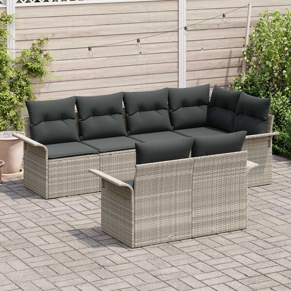 vidaXL Gartensofa-set mit Kissen 7 pcs Hellgrau Poly-Rattan