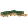 vidaXL 12-tlg. Garten-Lounge-Set mit Gr&uuml;nen Kissen Massivholz