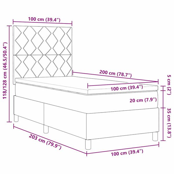 vidaXL Boxspringbett mit Matratze Schwarz 100 x 200 cm Stoff