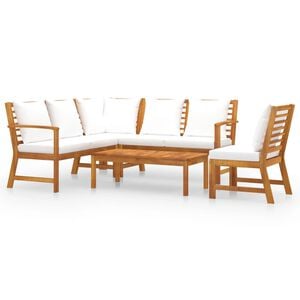 vidaXL 5-tlg. Garten-Lounge-Set mit Auflagen Creme Massivholz Akazie