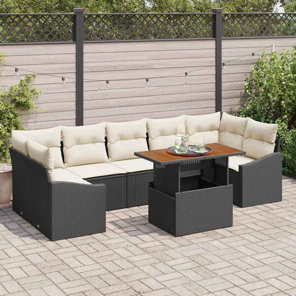 vidaXL Garten-Sofa-Set mit Kissen mit Speicher 8 pcs Schwarz und Beige