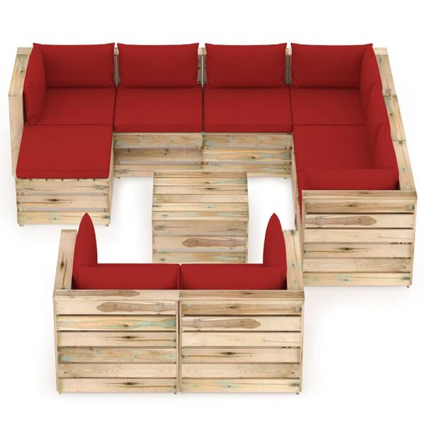 vidaXL 10-tlg. Garten-Lounge-Set mit Kissen Gr&uuml;n Impr&auml;gniertes Holz