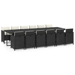 vidaXL 13-tlg. Garten-Essgruppe mit Kissen Poly Rattan Schwarz