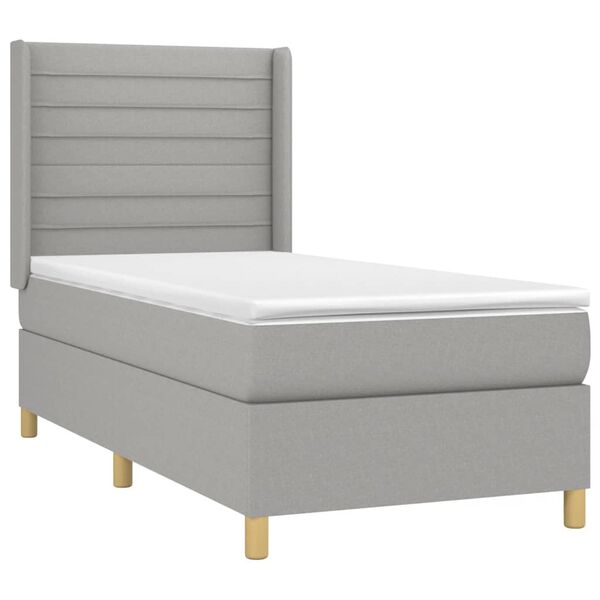 vidaXL Boxspringbett mit Matratze & LED Hellgrau 90x190 cm Stoff