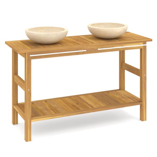 vidaXL Waschtisch mit Creme Marmorbecken Massivholz Teak