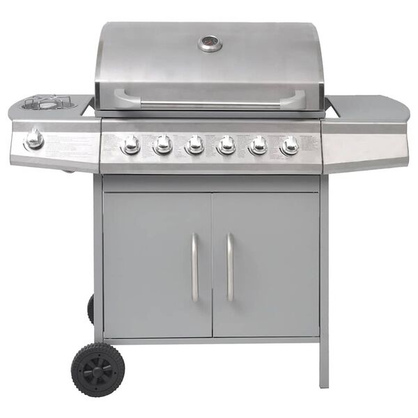 vidaXL Gasgrill 6+1 Flammen Silbern