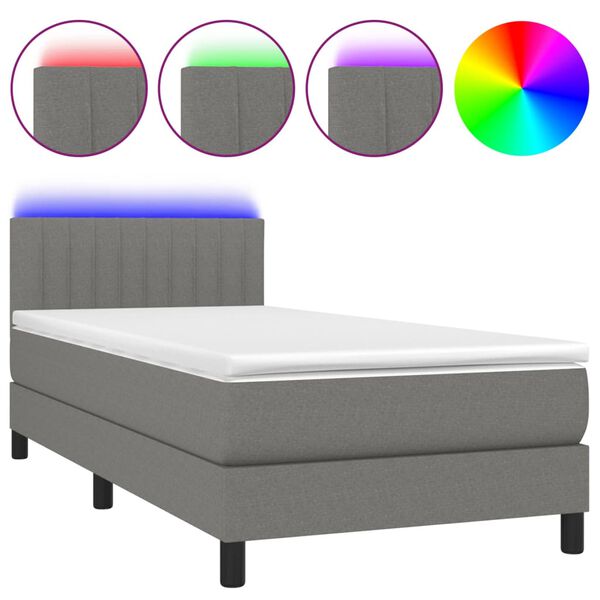 vidaXL Boxspringbett mit Matratze & LED Dunkelgrau 100x200 cm Stoff