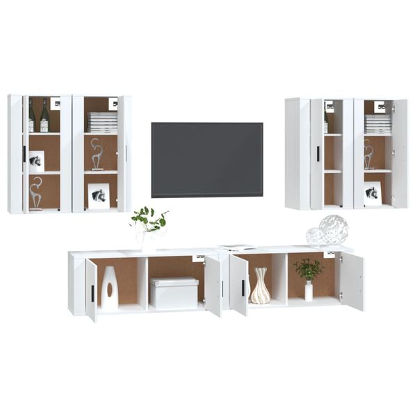 vidaXL 6-tlg. TV-Schrank-Set Wei&szlig; Holzwerkstoff