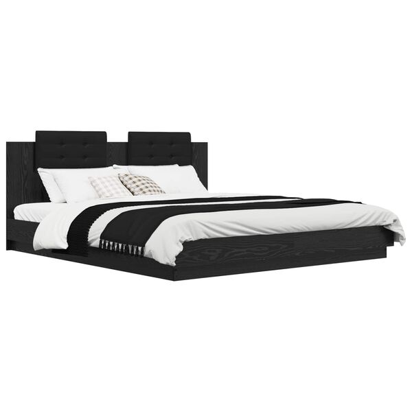 vidaXL Bettgestell mit Kopfteil Schwarz Eichen-Optik 180 x 200 cm