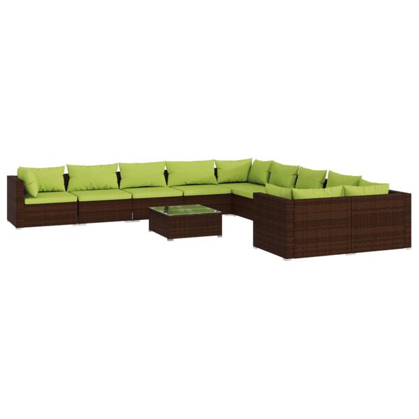 vidaXL 11-tlg. Garten-Lounge-Set mit Kissen Poly Rattan Braun