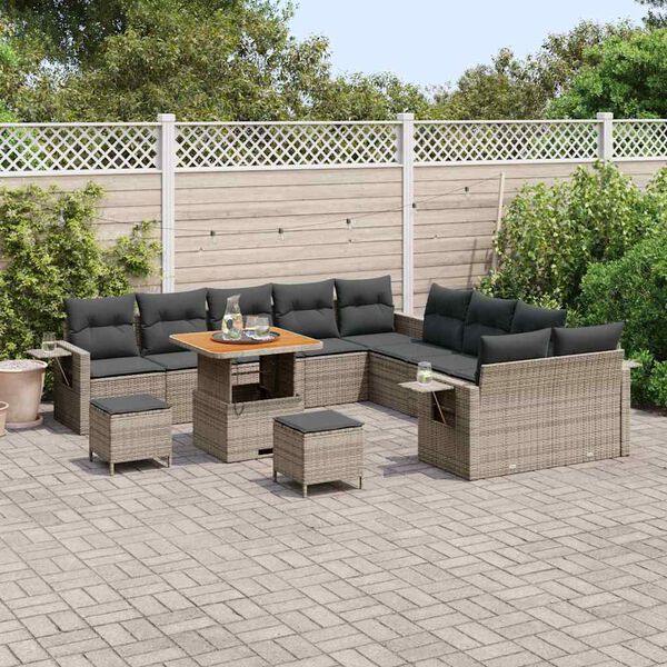 vidaXL Gartensofa-set mit Kissen mit Speicher 13 pcs Grau Poly-Rattan