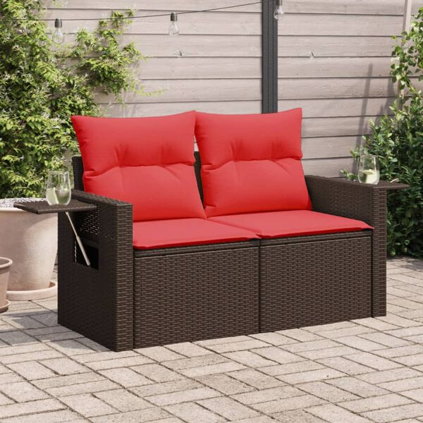 vidaXL Gartensofa mit Kissen 2-Sitzer Braun Poly Rattan
