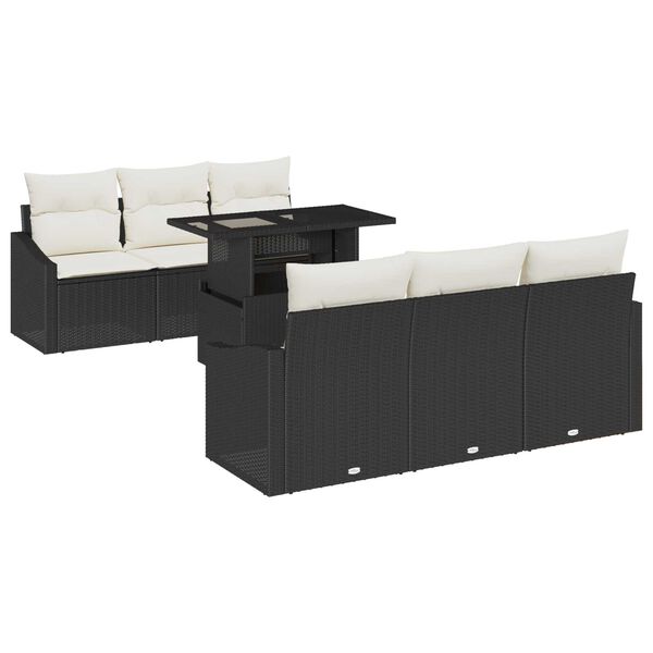 vidaXL Garten-Sofa-Set 7 pcs Schwarz und Creme 100 x 55 x 73 cm