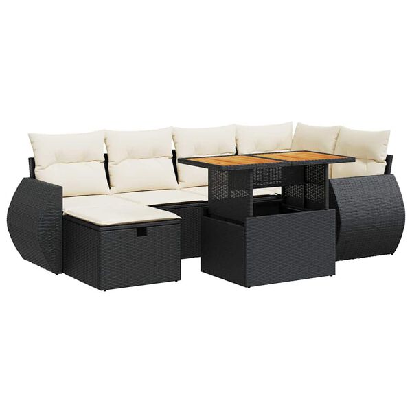 vidaXL 8-tlg. Garten-Sofagarnitur mit Kissen Schwarz Poly Rattan