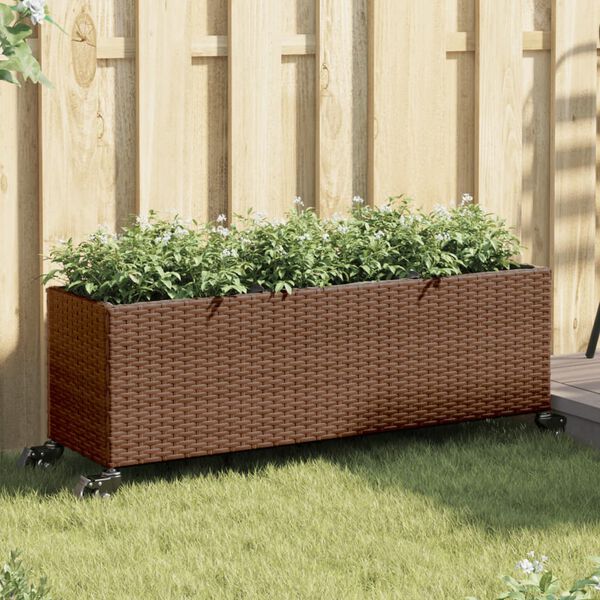vidaXL Pflanzk&uuml;bel mit Rollen 2 Stk. Braun 107x32x38 cm Poly Rattan