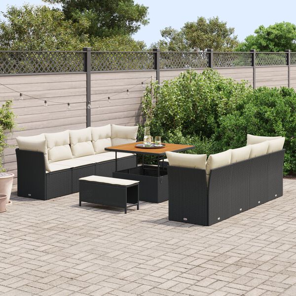vidaXL Gartensofa-set mit Kissen 11 pcs Schwarz und Creme Poly-Rattan