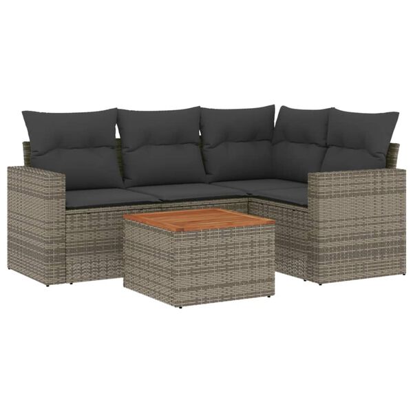 vidaXL 5-tlg. Garten-Sofagarnitur mit Kissen Grau Poly Rattan