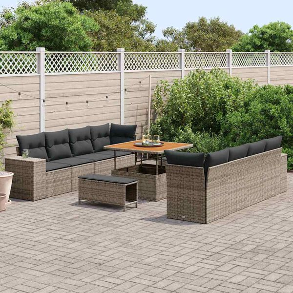vidaXL Gartensofa-set mit Kissen mit Speicher 11 pcs Grau Poly-Rattan