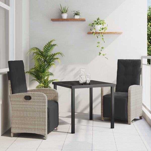 vidaXL Garten Essgruppe mit Kissen 3 pcs Hellgrau Poly-Rattan