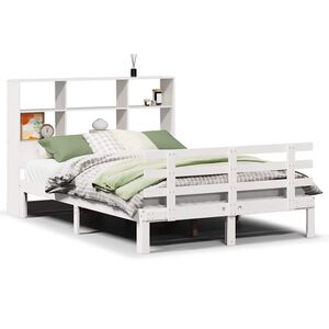 vidaXL Massivholzbett mit Regal ohne Matratze Wei&szlig; 160x200 cm Kiefer