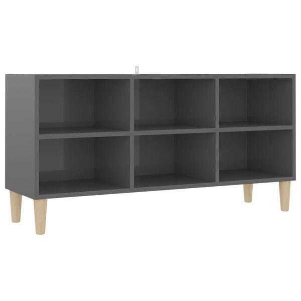 vidaXL TV-Schrank mit Massivholz-Beinen Hochglanz-Grau 103,5x30x50 cm