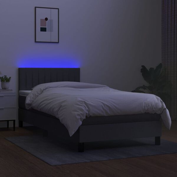 vidaXL Boxspringbett mit Matratze & LED Dunkelgrau 80x200 cm Stoff
