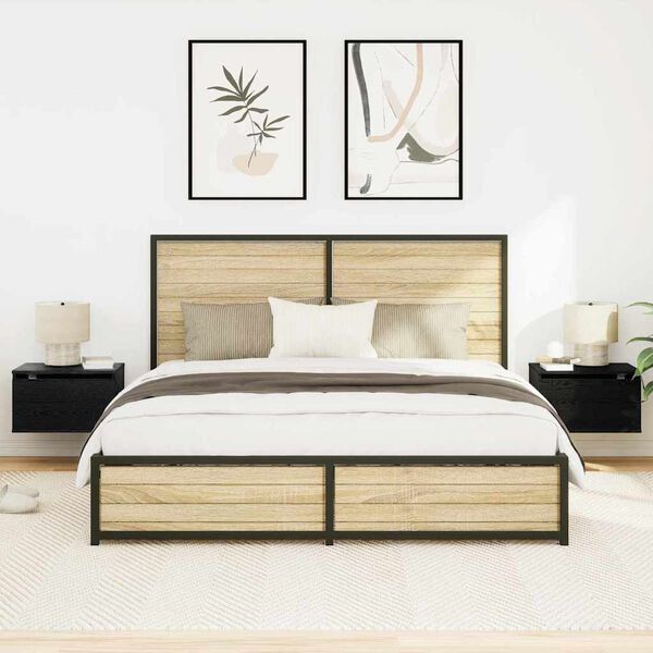 vidaXL Wandmontiertes Nachttischchen 2 pcs Schwarz Eichen-Optik