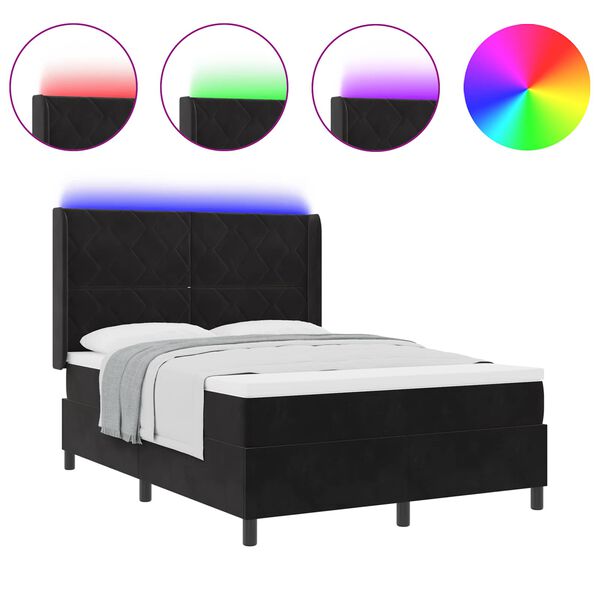 vidaXL LED Boxspringbett mit Matratze Schwarz 160 x 200 cm Samt