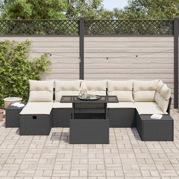 vidaXL Garten-Sofa-Set mit Kissen 8 pcs Schwarz Poly Rattan