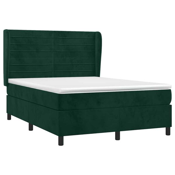 vidaXL Boxspringbett mit Matratze Dunkelgr&uuml;n 140x190 cm Samt