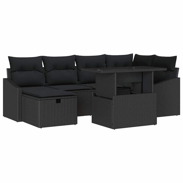 vidaXL Gartensofa-set mit Kissen 7 pcs Schwarz Poly-Rattan