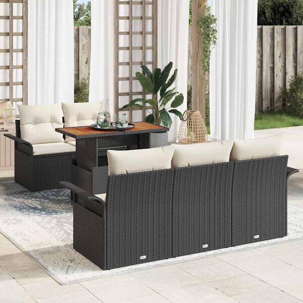 vidaXL Garten-Sofa-Set mit Speicher 6 pcs Schwarz Poly Rattan