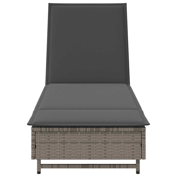 vidaXL Sonnenliege mit Rollen und Auflage Grau Poly Rattan