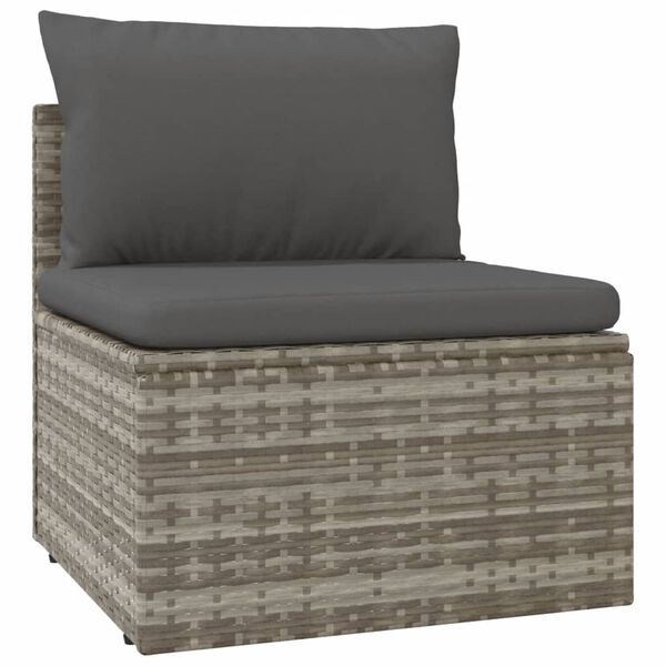 vidaXL Garten-Mittelsofa mit Kissen Grau 57x57x56 cm Poly Rattan