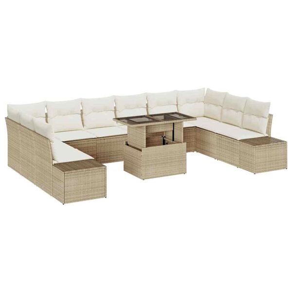 vidaXL Garten-Sofa-Set mit Speicher 11 pcs Beige Poly Rattan