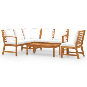 vidaXL 5-tlg. Garten-Lounge-Set mit Auflagen Creme Massivholz Akazie