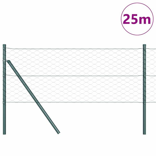 vidaXL Zaunpfosten Grün 25 x 0,6 m (50 mm Maschen) Stahl und PVC