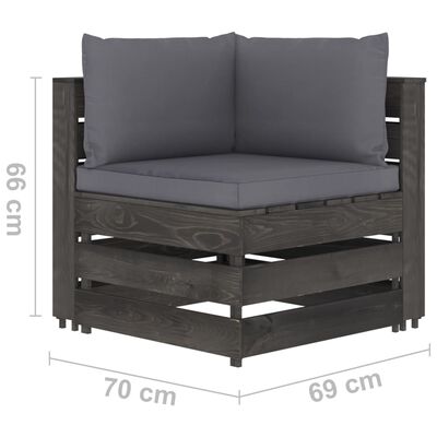 vidaXL 9-tlg. Garten-Lounge-Set mit Kissen Grau Imprägniertes Holz