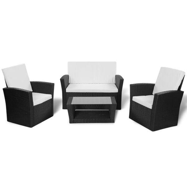 vidaXL 4-tlg. Garten-Lounge-Set mit Kissen Poly Rattan Schwarz