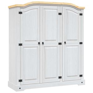 vidaXL Kleiderschrank Mexiko-Stil Kiefernholz 3 T&uuml;ren Wei&szlig;
