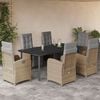 vidaXL 7-tlg. Garten-Essgruppe mit Kissen Beige Poly Rattan