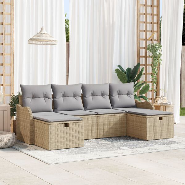 vidaXL Sofa Set mit Kissen 6 pcs Beige und Hellgrau Poly-Rattan