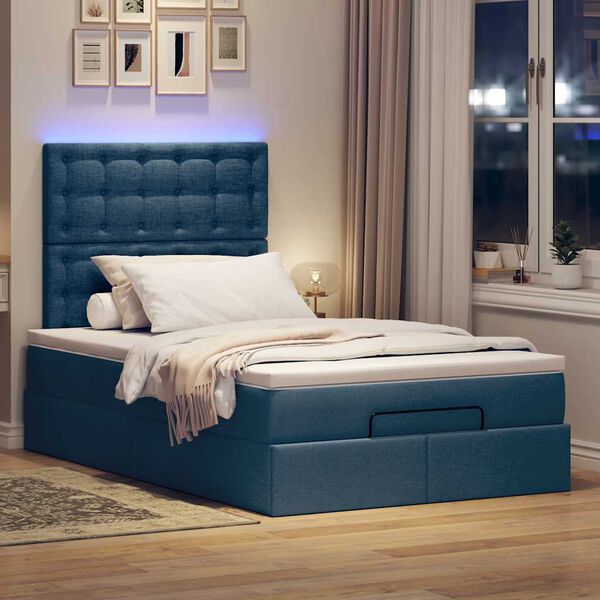 vidaXL Ottoman-Bett mit Matratze & LEDs Blau 120x190 cm Stoff