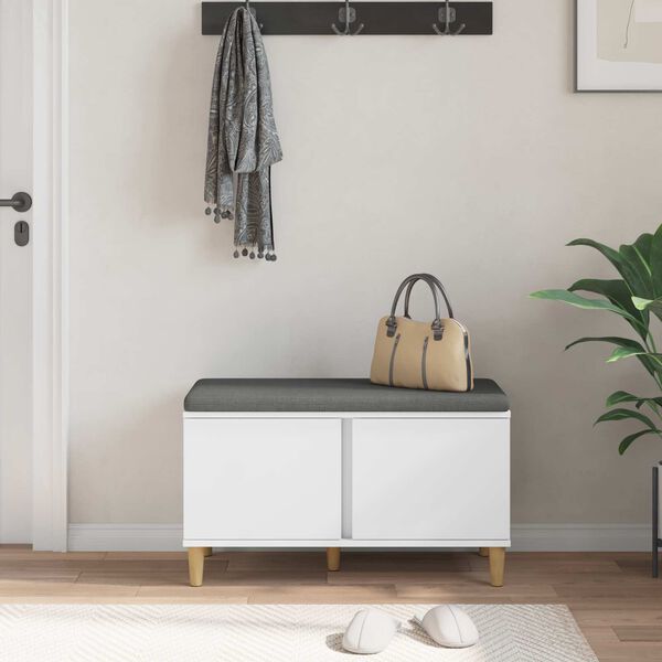 vidaXL Flurbank mit Kissen mit Speicher mit T&uuml;r Wei&szlig; 60 x 38 x 46 cm