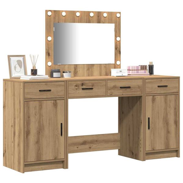 vidaXL Schminktisch mit Spiegelbeleuchtung 3 pcs Braun Holzwerkstoff