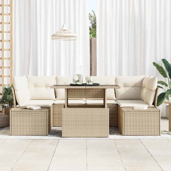 vidaXL Garten-Sofa-Set mit Kissen 7 pcs Beige und Creme
