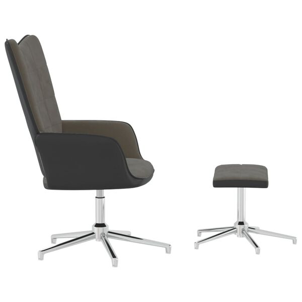 vidaXL Relaxsessel mit Hocker Dunkelgrau Samt und PVC
