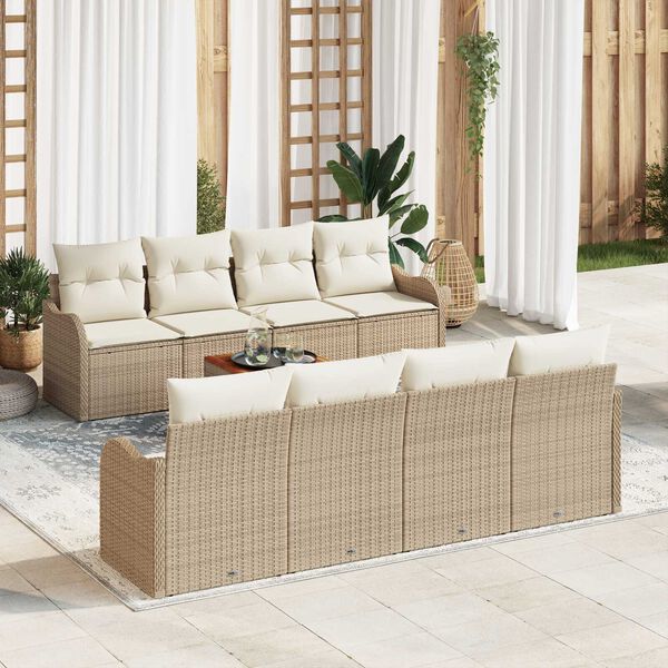vidaXL Gartensofa-set mit Kissen 9 pcs Beige Poly-Rattan