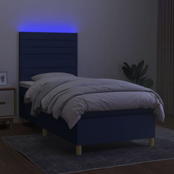 vidaXL Boxspringbett mit Matratze & LED Blau 80x200 cm Stoff