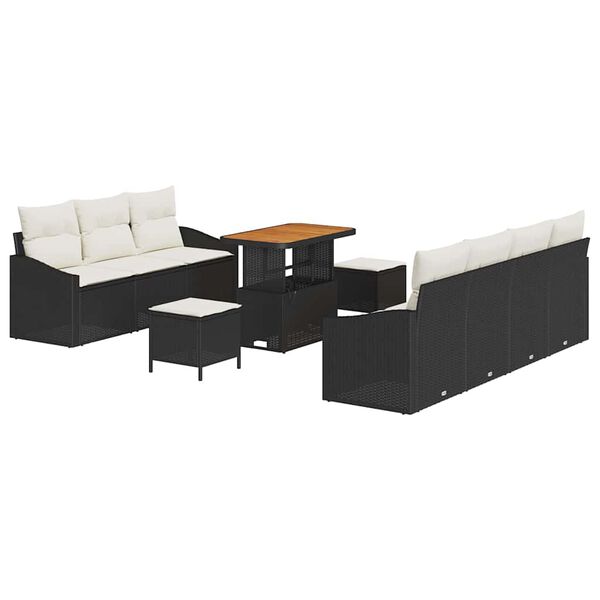 vidaXL Garten-Sofa-Set mit Kissen mit Kissen 10 pcs Schwarz und Creme